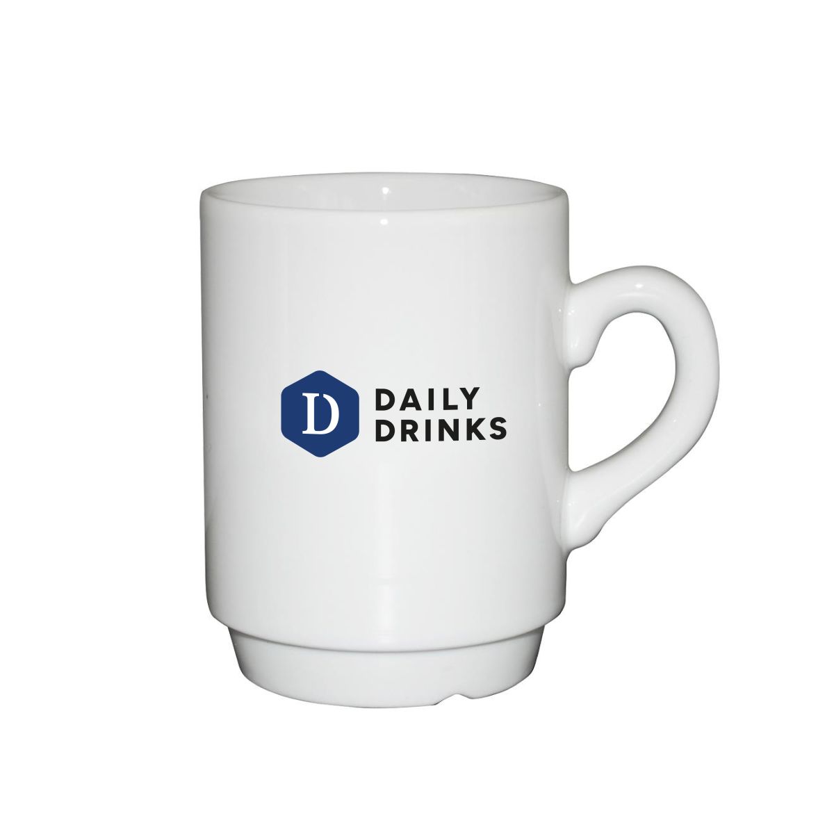 Automatenbeker wit porselein 20 cl. met meerkleurig DailyDrinks-logo zichtbaar op de voorzijde.