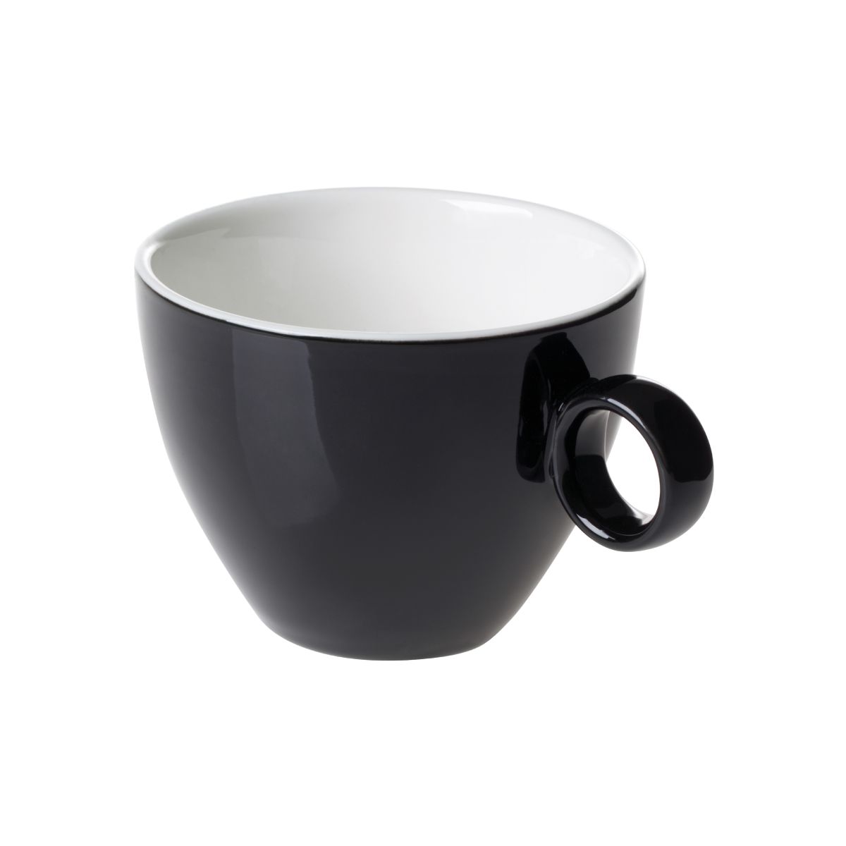 Zwart-witte Bart Cappuccino kop 23 cl in porselein, vooraanzicht met licht toelopende vorm en glad oppervlak.