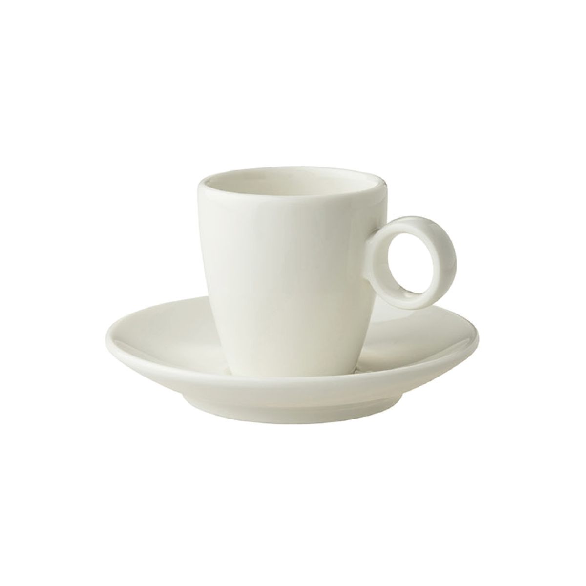 Frontaal beeld van witte Bart Espresso porseleinset 6,5 cl. met gladde afwerking.