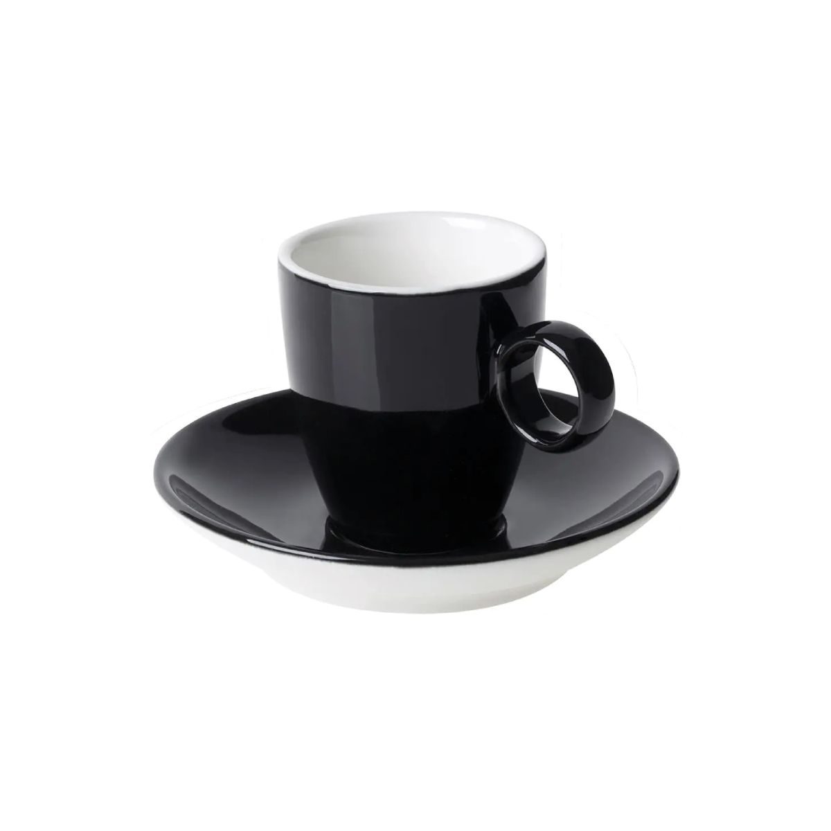 Frontaal beeld van zwart-wit Bart Espresso porseleinset 6,5 cl. met gladde afwerking., foto 2