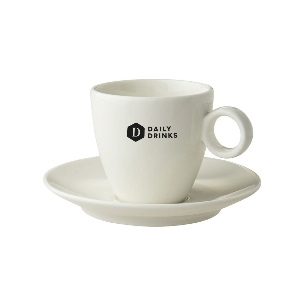Bart Koffie 17 cl. SET porseleinen kopjes met DailyDrinks-logo in één kleur op vooraanzicht.