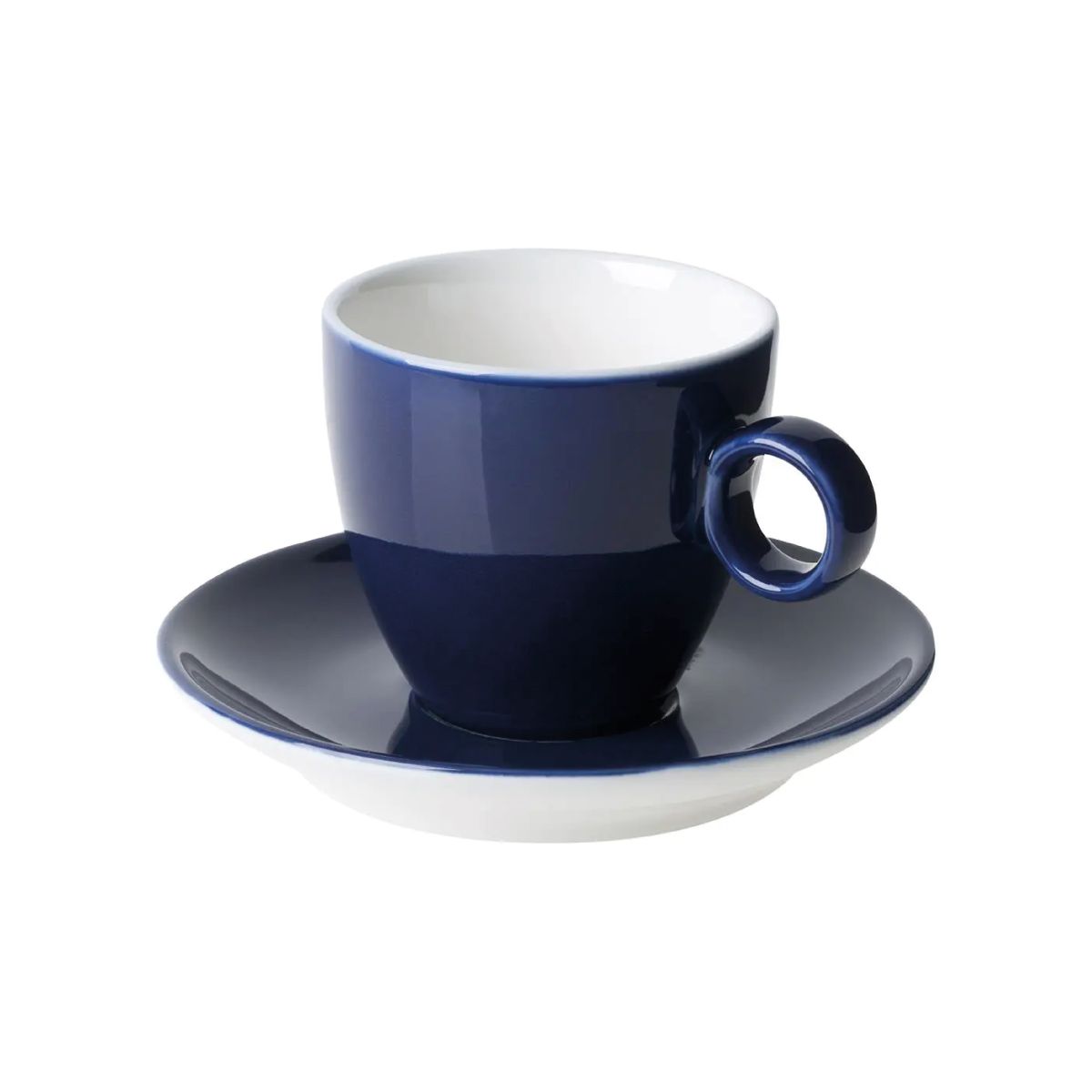 Vooraanzicht van Bart Koffie 17 cl set in blauw-wit porselein met eenvoudige cilindervorm.