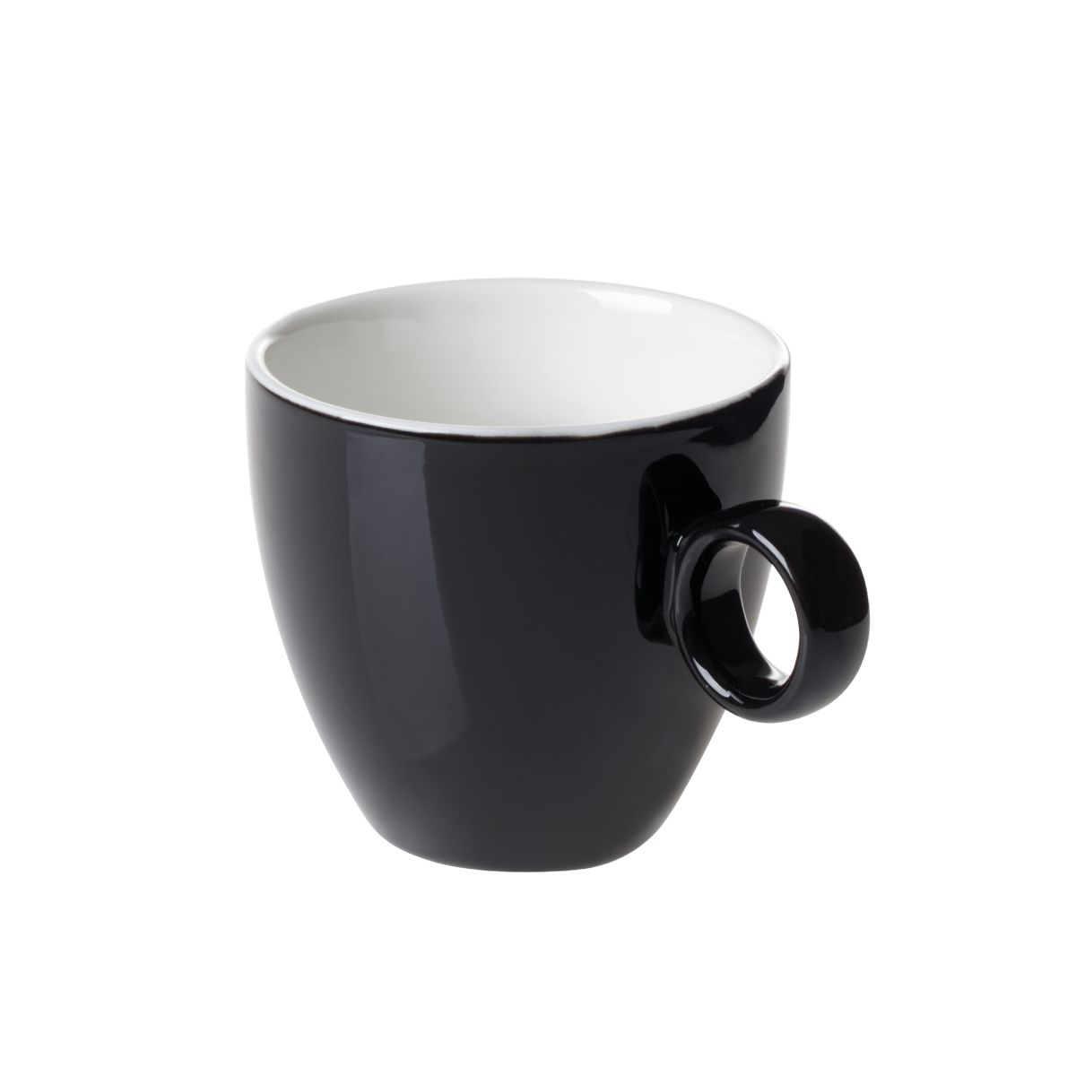 Zwart-witte Bart Koffie kop 17 cl in porselein, vooraanzicht met klassieke ronde vorm en gladde afwerking.