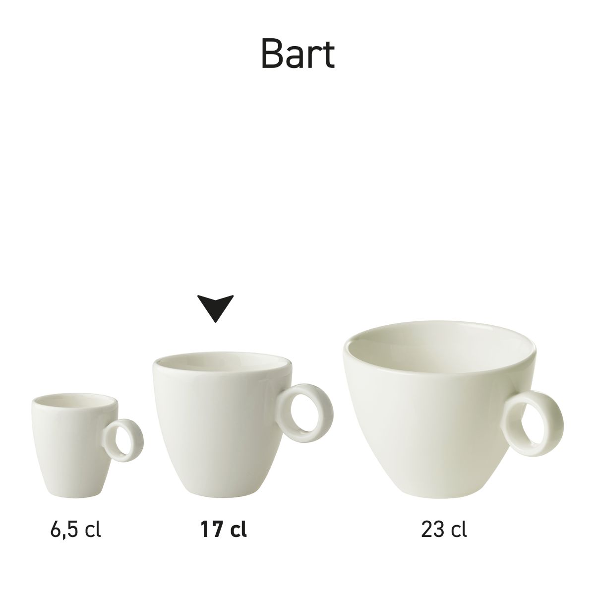 Meerdere Bart Koffie koppen wit porselein gepresenteerd als uniforme productlijn.
