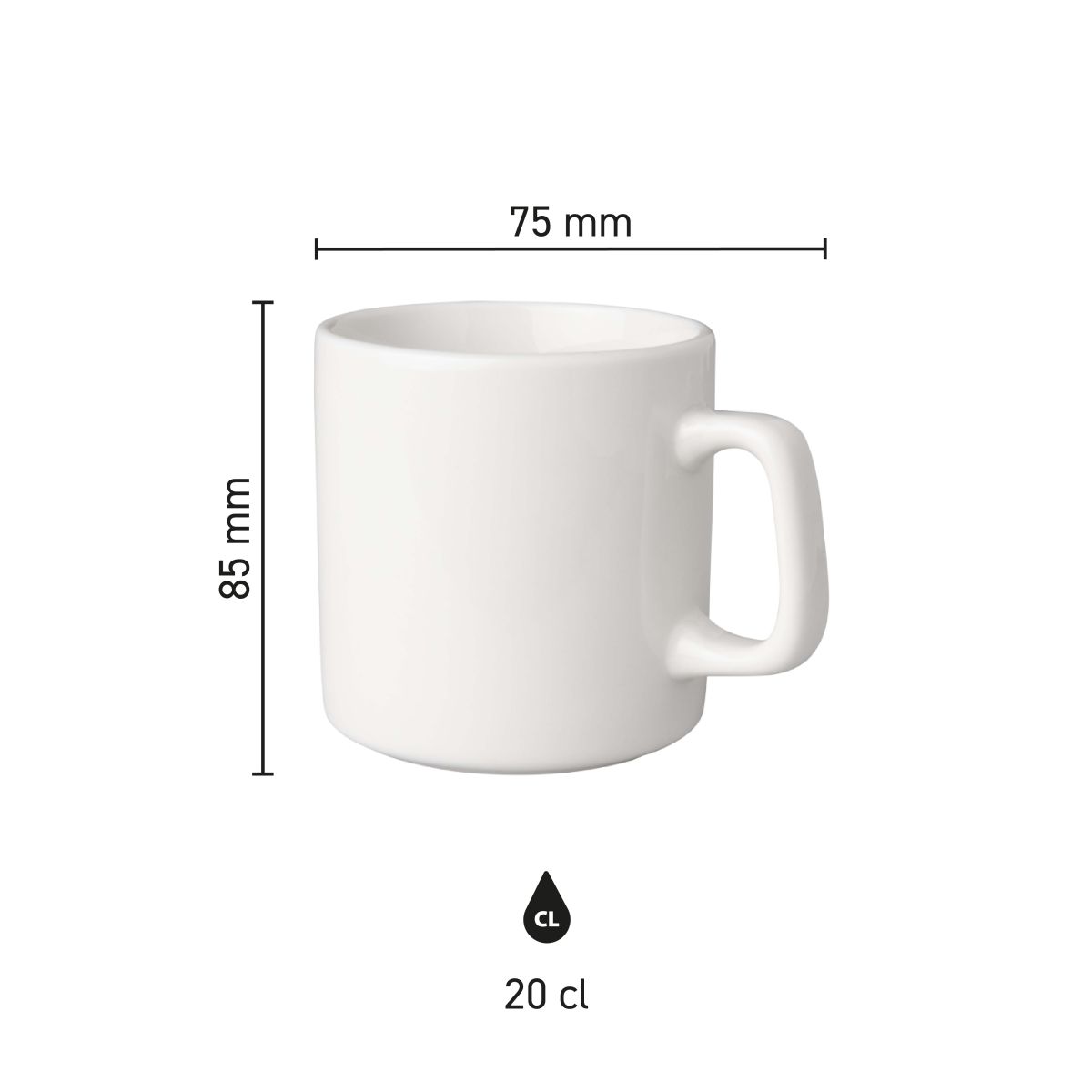 Afmetingen van Budgetline Brabant beker 20 cl. in infographic weergegeven, inclusief diameter en hoogte.