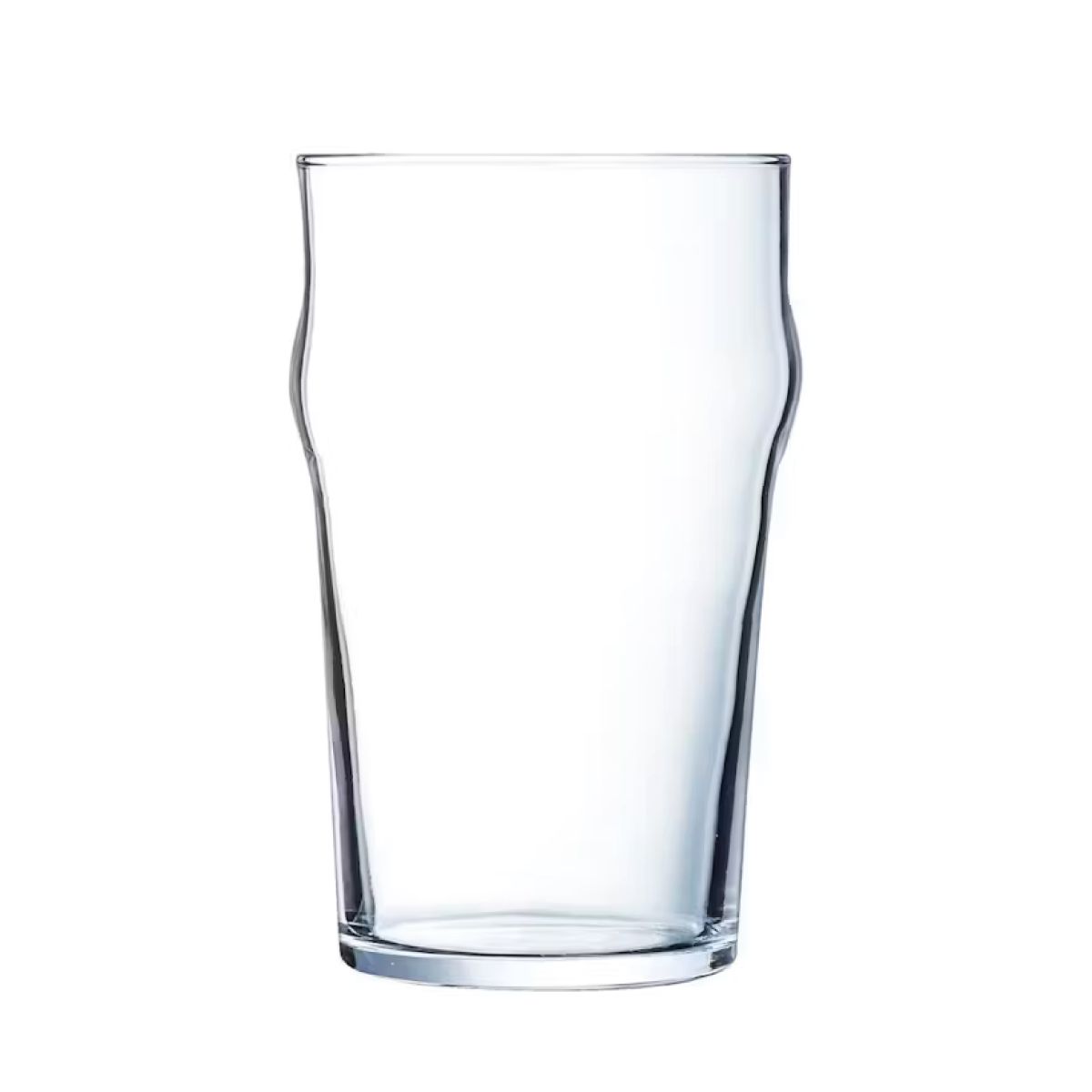 Rechte vooraanzichtweergave van het compacte 28 cl bierglas Arcoroc Nonic met bolle rand.