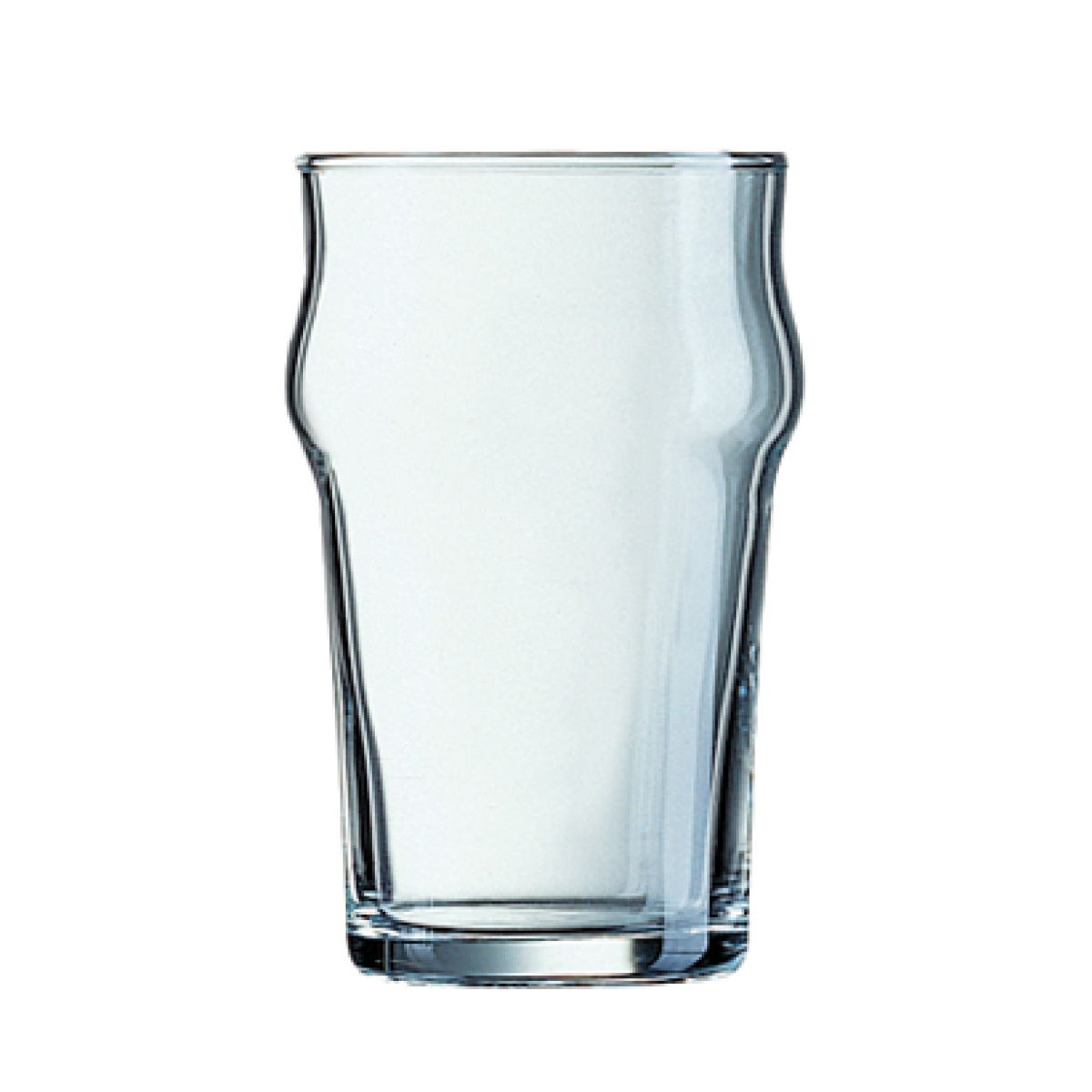 Het vooraanzicht toont het heldere bierglas Nonic 34 cl. van Arcoroc met bolvormige bovenrand.