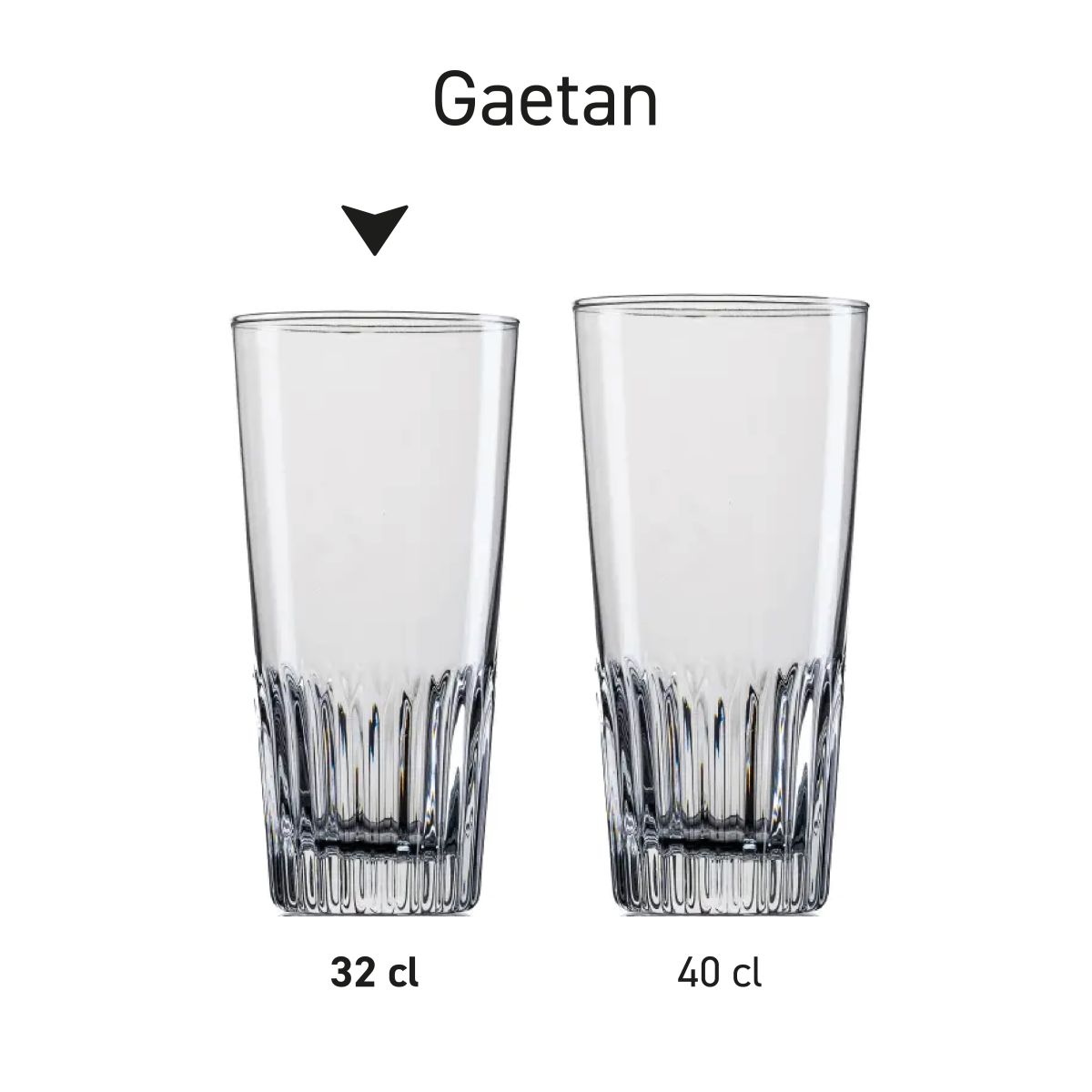 Serie bierglazen Gaetan 32 cl. en 40 cl. overzichtelijk gepresenteerd naast elkaar.