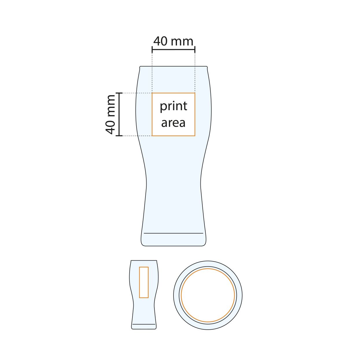 Technische werktekening met drukgebied van Bierglas Koblenz 30 cl glas.