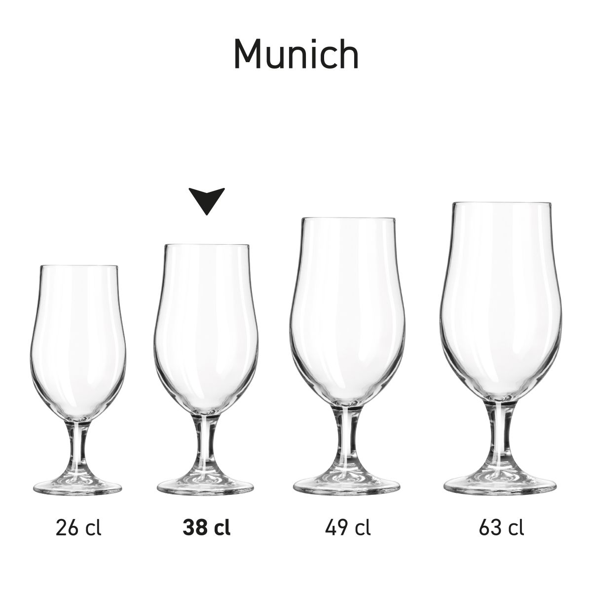 Bierglazen Munich 38 cl. als onderdeel van een serieopstelling.