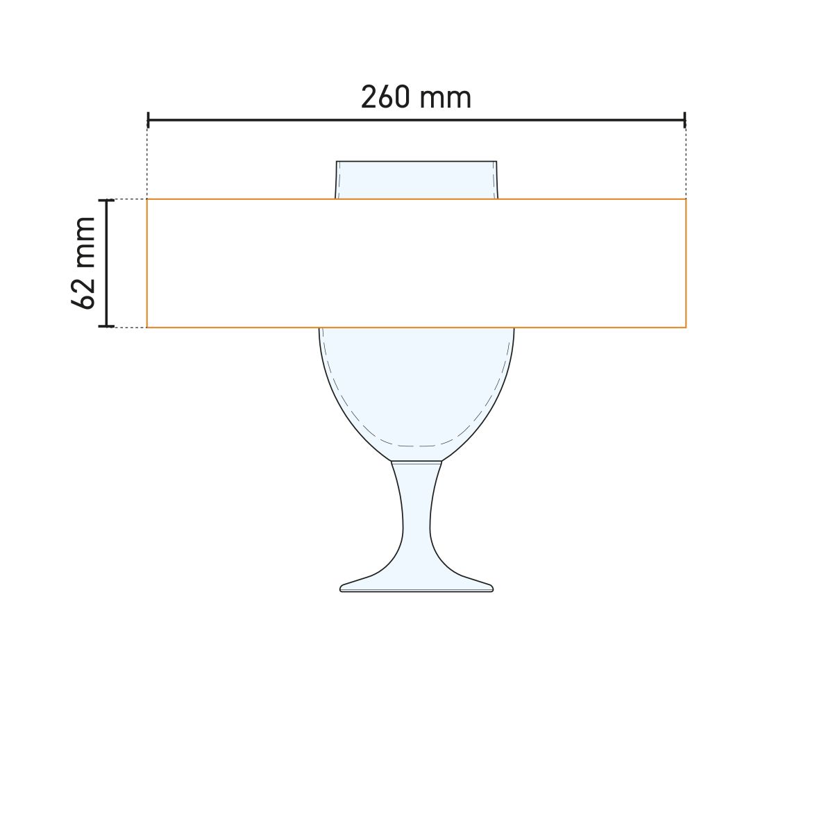 Technische werktekening met aanduiding voor personalisatie op Munich 63 cl. glas.