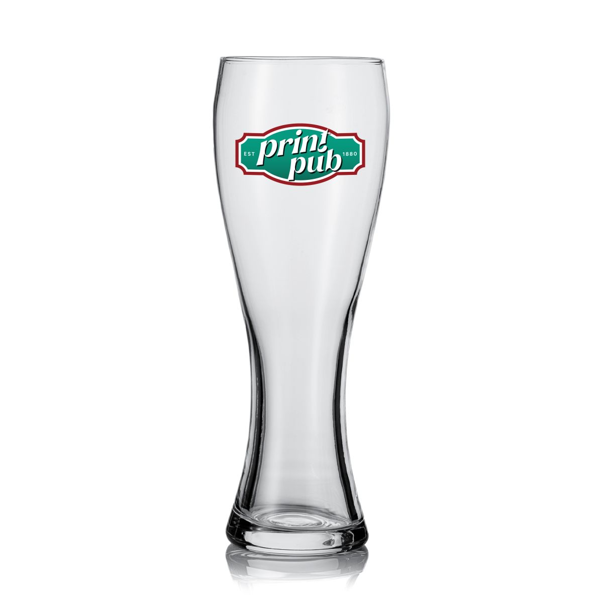 Voorzijde van het Pantheon bierglas 30 cl. TAPMAAT met full-colour PrintPub-logo in het midden.