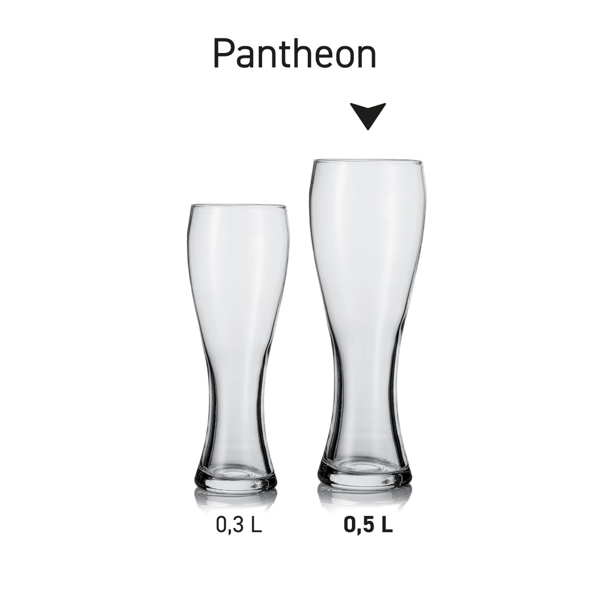Serieafbeelding van meerdere Pantheon 50 cl. TAPMAAT glazen in identieke uitvoering naast elkaar geplaatst.