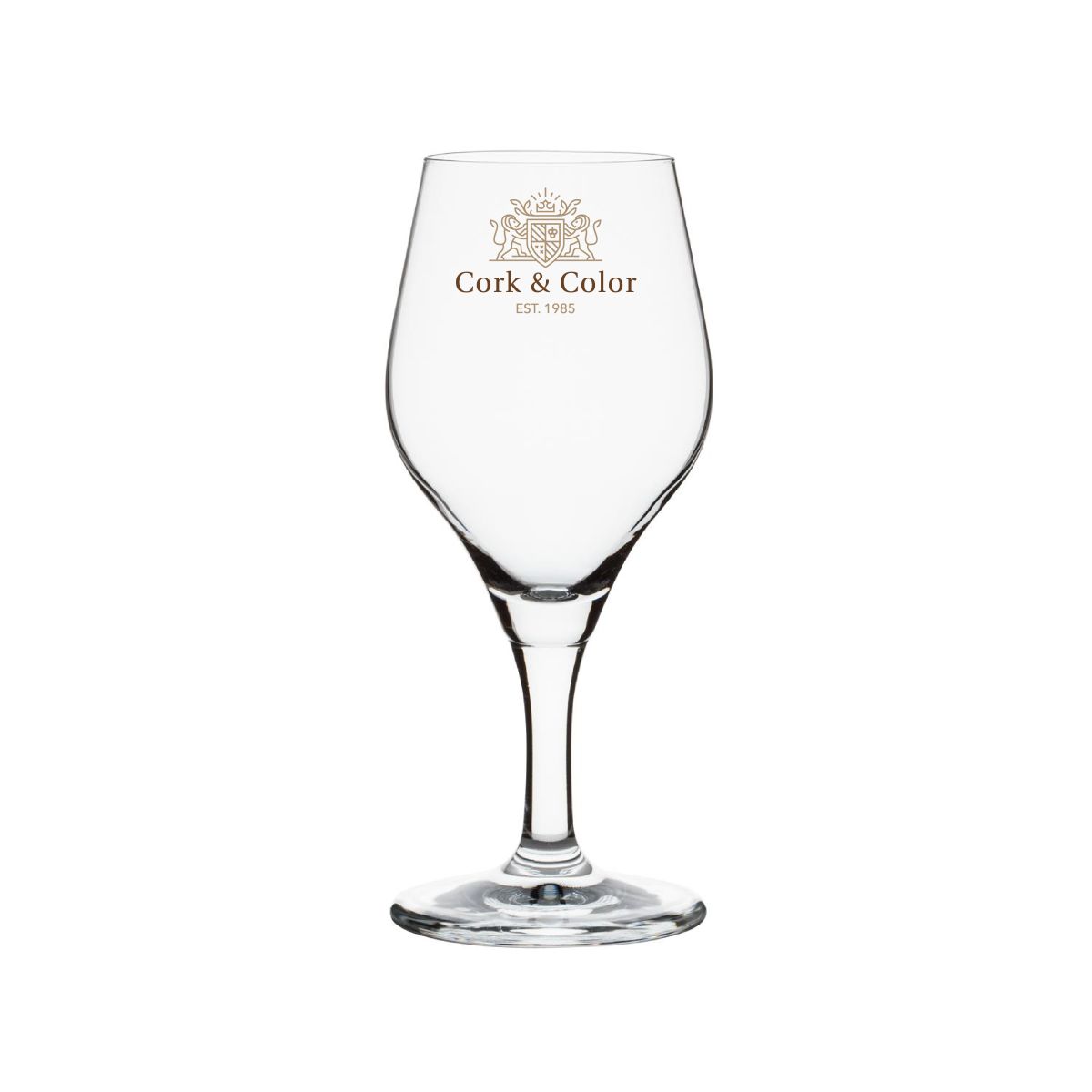 Proefglas Ronceva 25 cl met meerkleurig bedrukt CorkColor-logo op voorzijde glas.