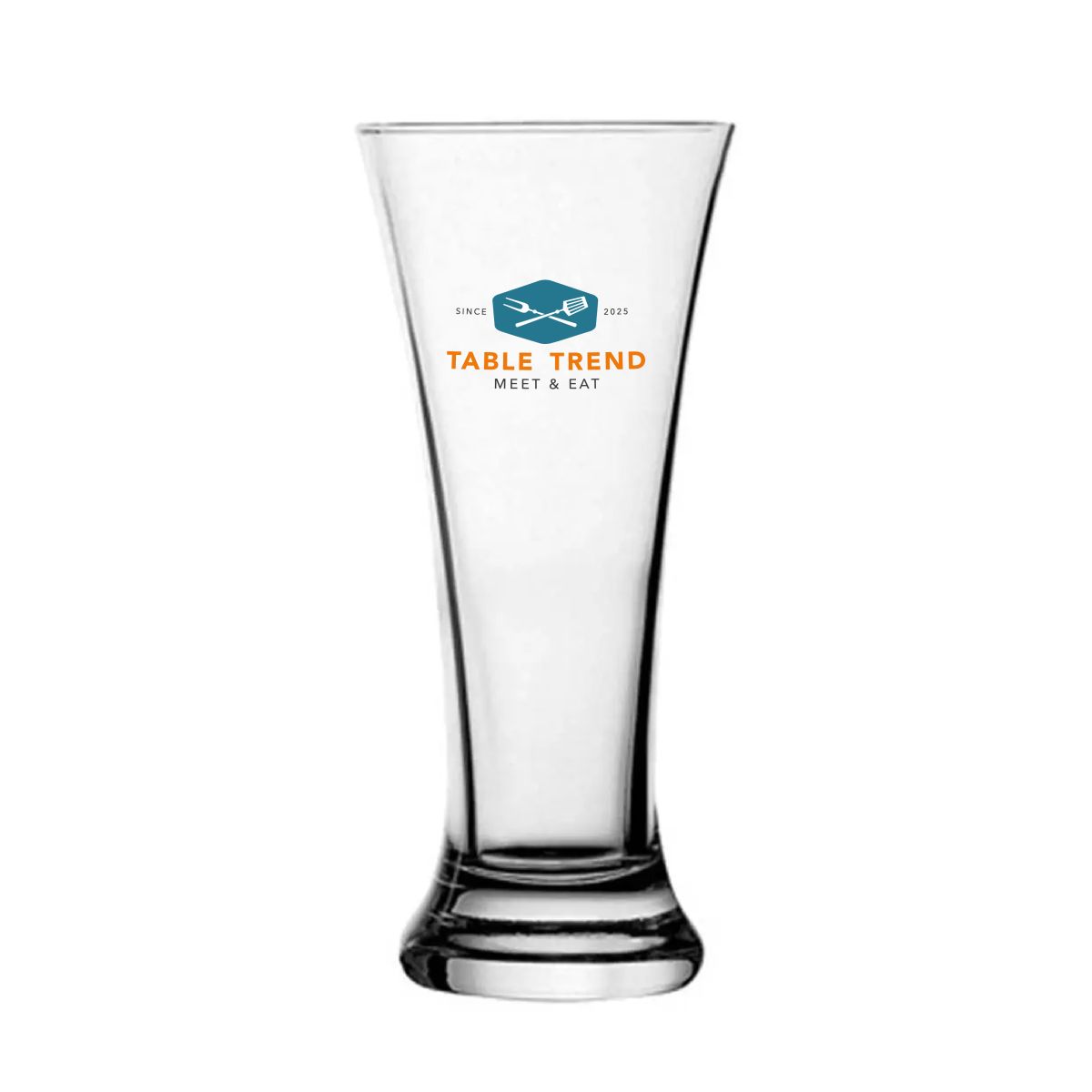 Tuborg bierglas 34 cl. bedrukt met meerkleurig TableTrend-logo op de voorzijde van het glas.