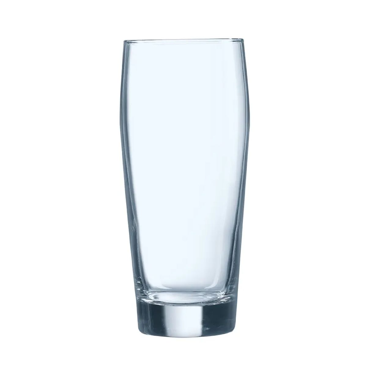 Vooraanzicht van het Willy bierglas 33 cl. horeca glas met licht gebolde kelk en korte steel.
