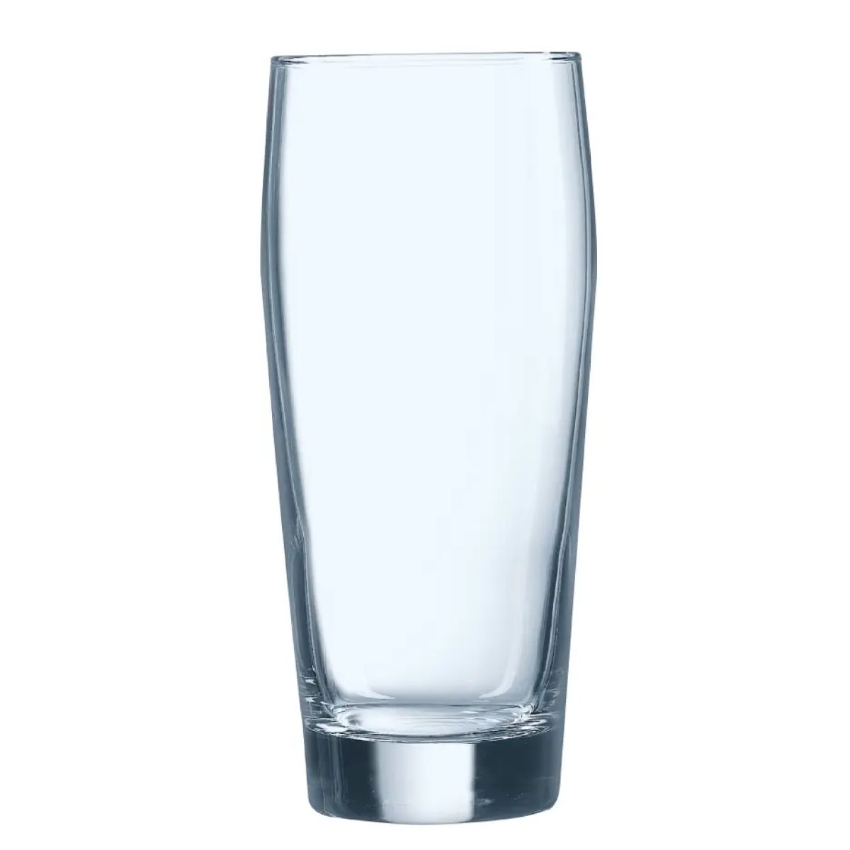 Vooraanzicht van het bierglas Willy 40 cl. in helder glas met klassieke tulpvorm en brede opening.