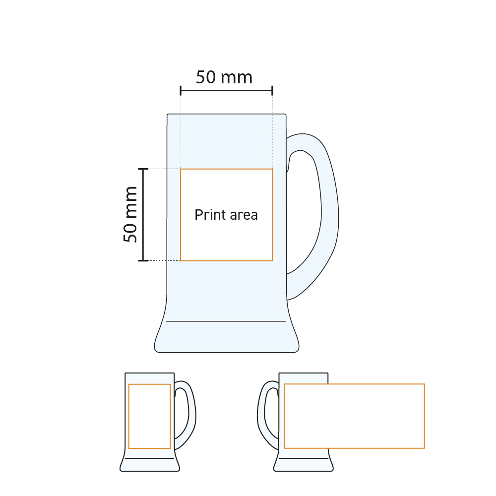 Technische werktekening van het drukgebied op de bierpul Icon 25 cl TAPMAAT glas.