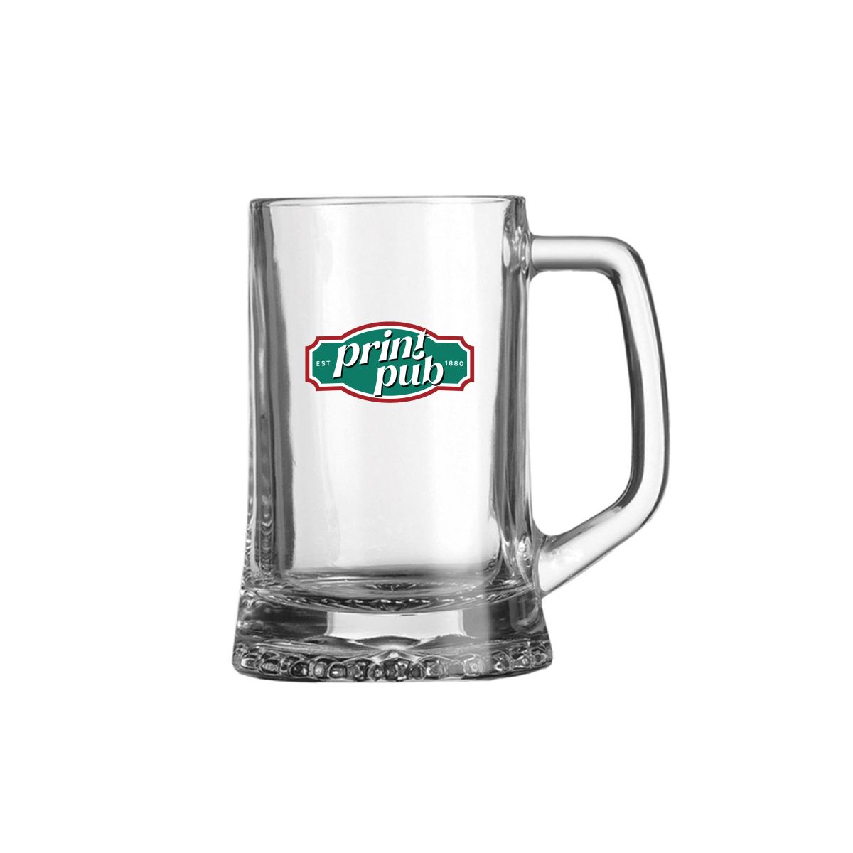 Bierpul Maxim 28 cl. glas bedrukt met kleurrijk PrintPub-logo in 3 kleuren op de voorzijde.
