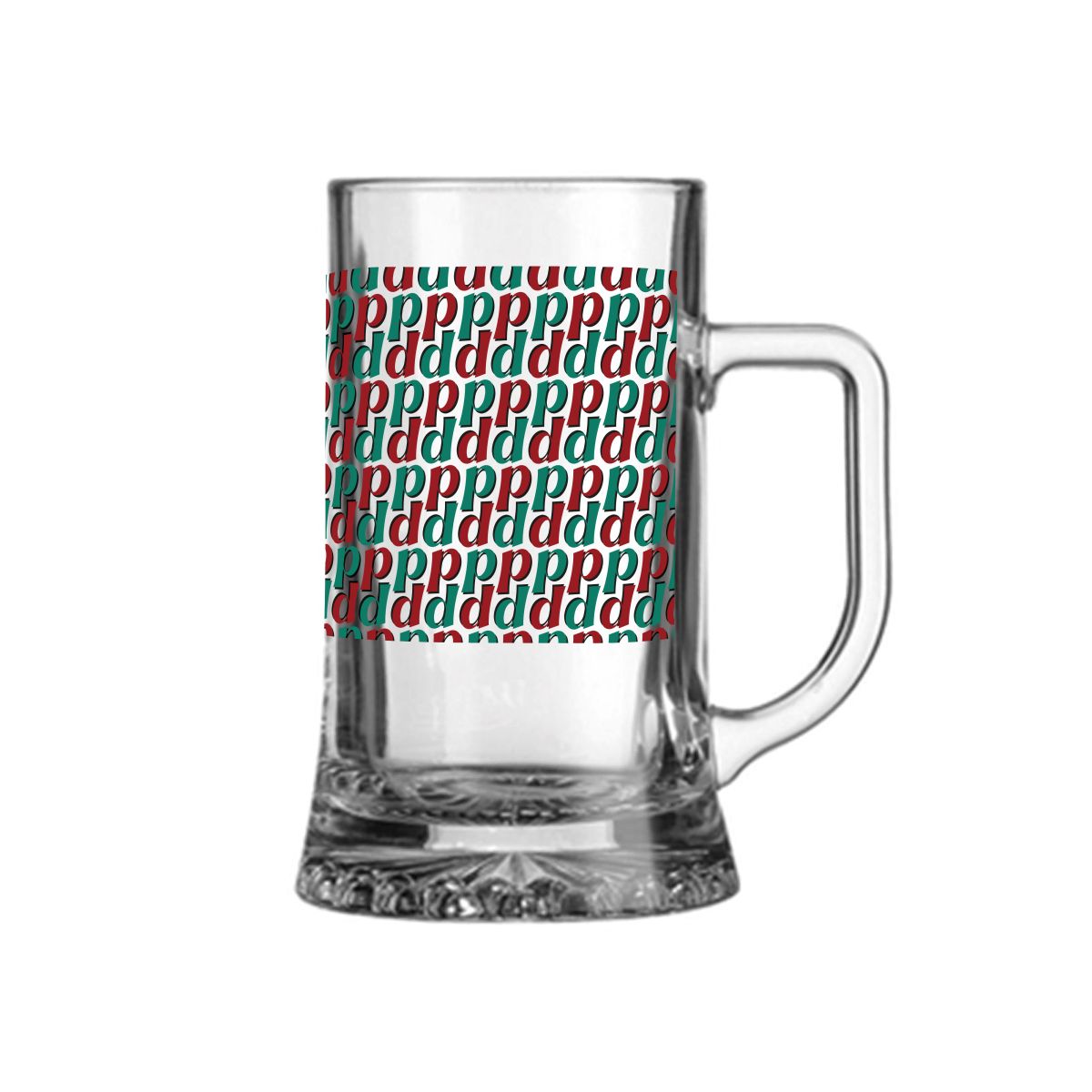 Glazen bierpul Maxim 50 cl. met herhalend logopatroon op de voorkant bedrukt.
