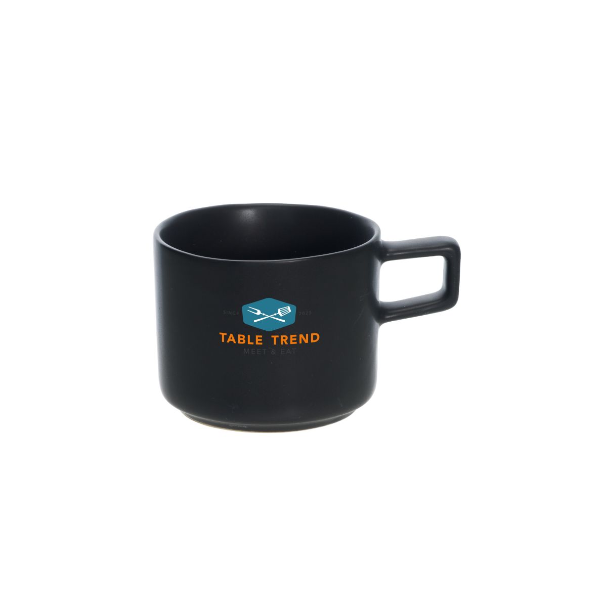 Blackwell Espresso Kop 9 cl in zwart porselein met meerkleurig TableTrend-logo op de voorzijde bedrukt.