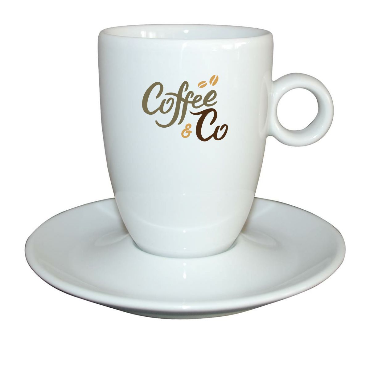 Bola Cappuccino hoog wit 25 cl. SET met meerkleurig CoffeeCo-logo, zichtbaar op het witte vooraanzicht.