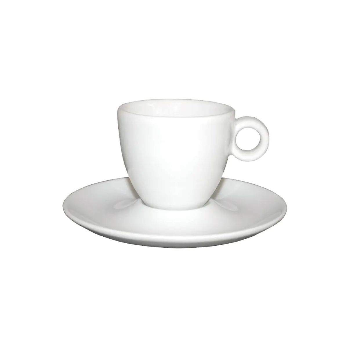 Frontale weergave van Bola espresso 8 cl., porseleinen set in compacte vorm.