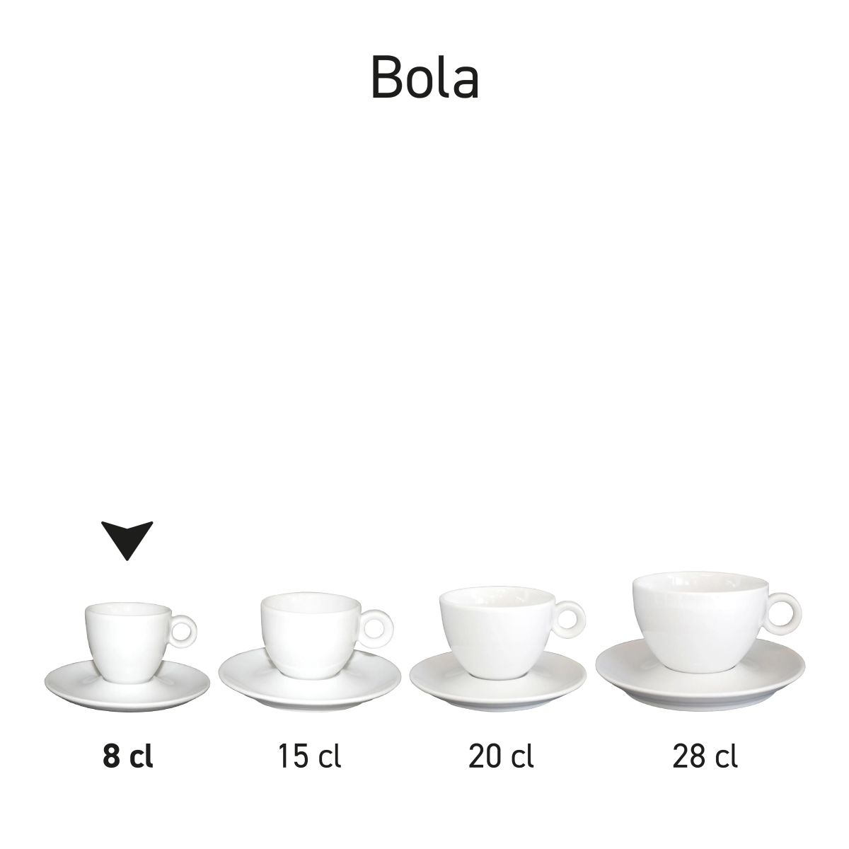 Serieoverzicht van Bola espresso sets porselein, meerdere sets naast elkaar.
