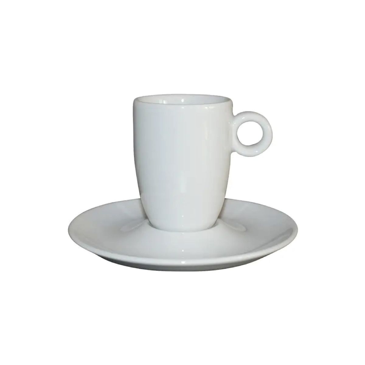Frontale weergave van het Bola espresso 9 cl. set porselein in hoog wit ontwerp.
