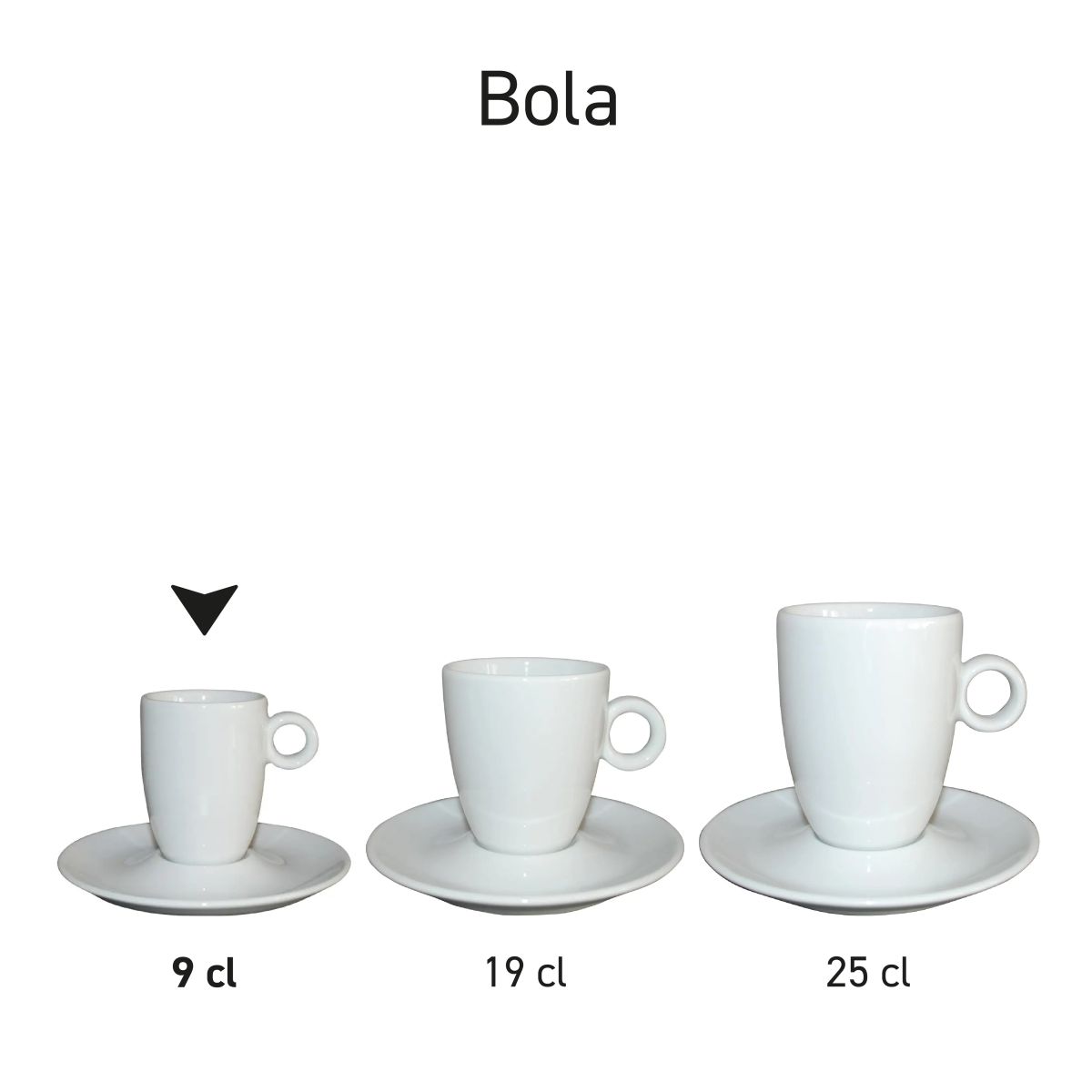 Serieoverzicht van Bola espressoservies hoog wit, gepresenteerd als Bola-serie.