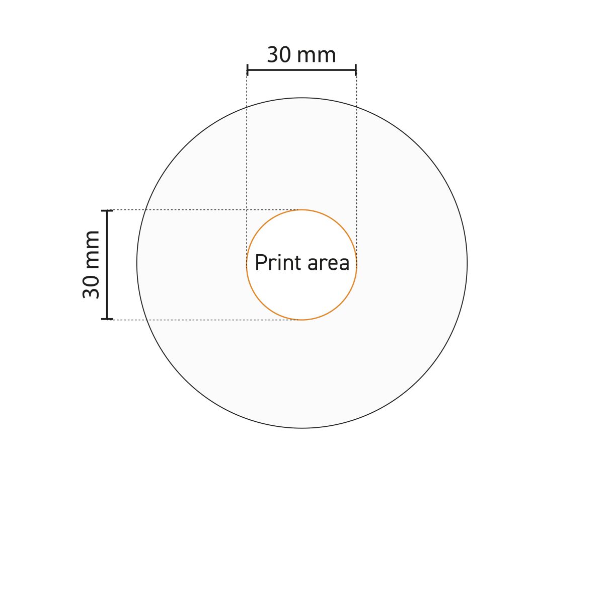 Technische werktekening met drukgebied op de Bola espressoschotel 12,5 cm porselein.