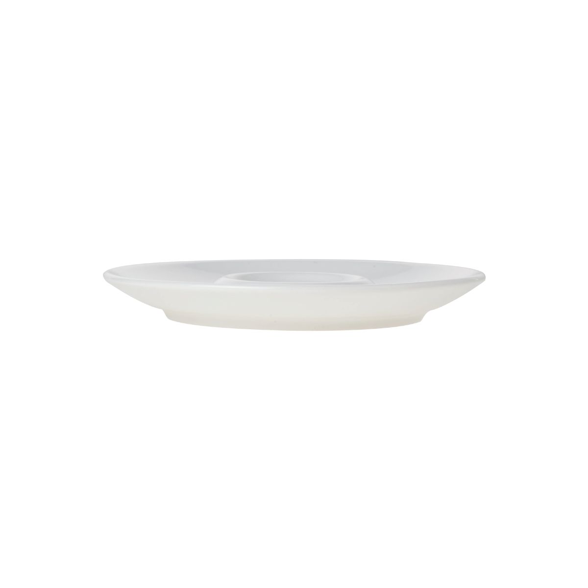 Zijaanzicht van porseleinen Bola Espressoschotel met diameter van 12,5 cm.