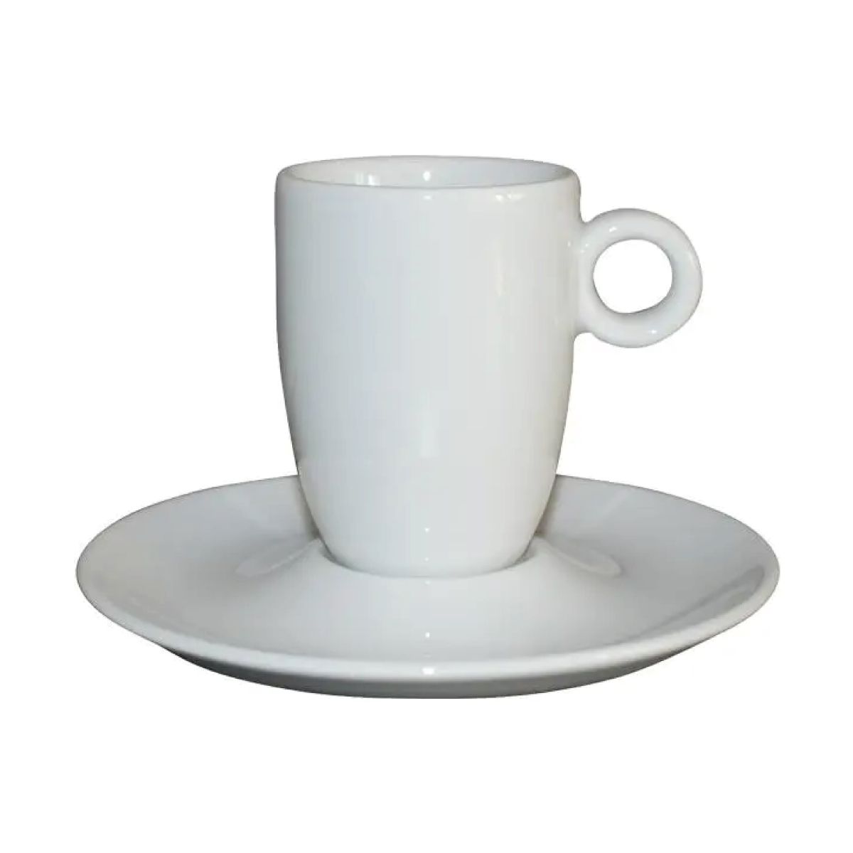 Vooraanzicht van Bola koffie hoog wit 19 cl. set porseleinen met slank en glad design.