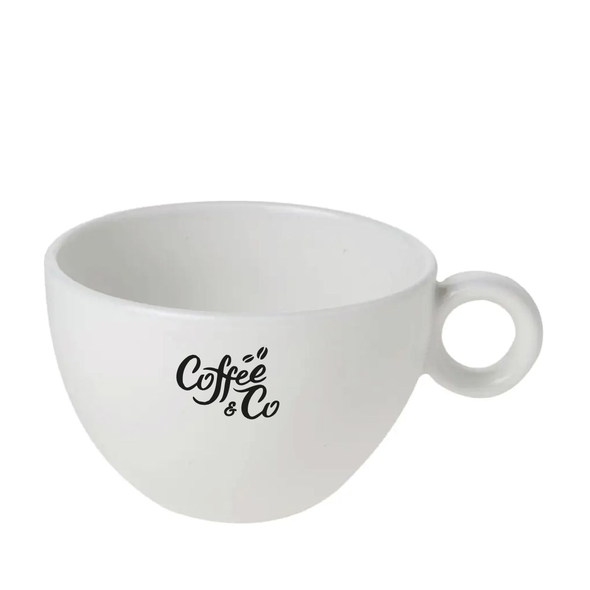Eénkleurige CoffeeCo-logo-opdruk op de voorzijde van de Bola koffie verkeerd kop 28 cl.