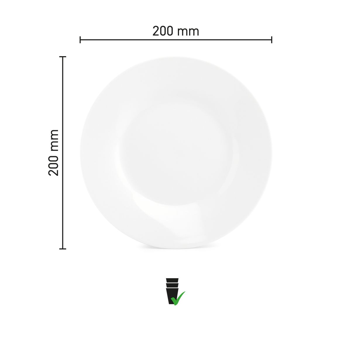 Infografiek toont diameter en profiel van het Basic bord 20 cm porselein.
