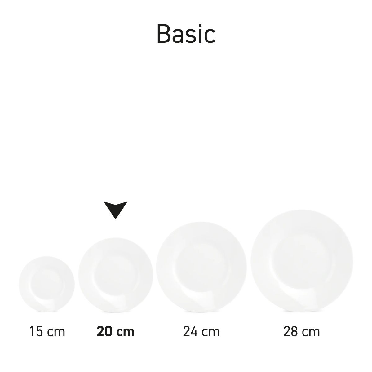 Basic porseleinen borden van 20 cm uit dezelfde serie, naast elkaar afgebeeld.