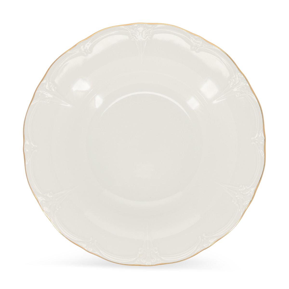 Vooraanzicht van diep bord Retro 24 cm in ivoor-goud porselein met gladde afwerking en ronde rand.