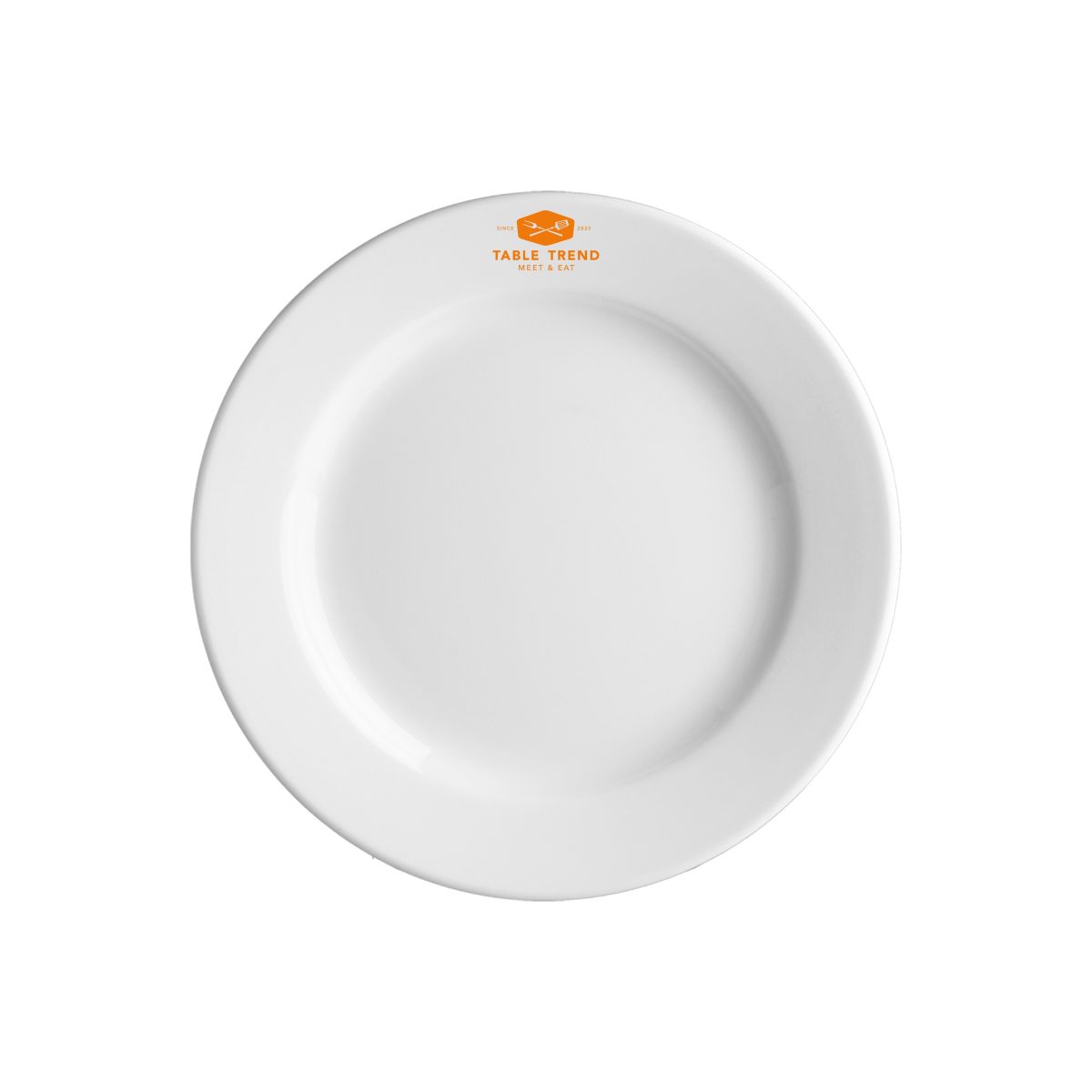Vooraanzicht van het Bord Princip 17 cm porselein met enkelkleurig TableTrend-logo in het midden.