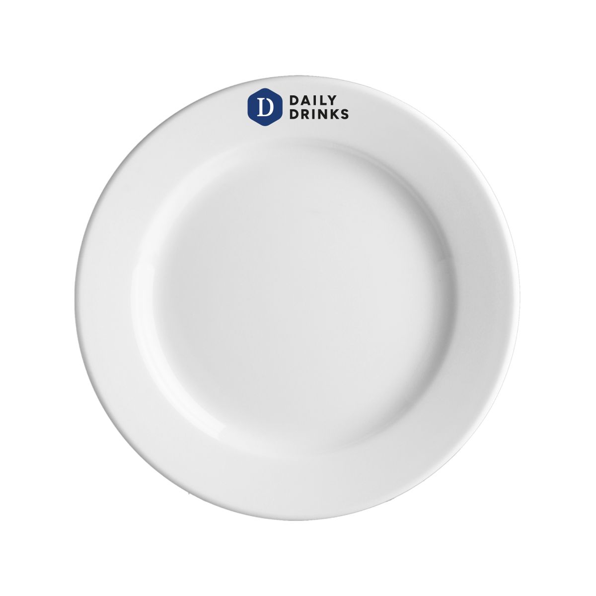 Bord Princip 19 cm porselein met kleurrijk DailyDrinks-logo zichtbaar in het midden.