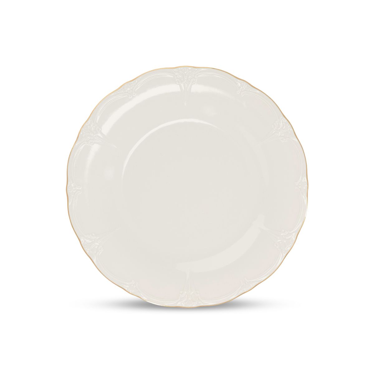 Rond porseleinen bord Retro 16 cm in ivoor-bruin, vooraanzicht toont glad oppervlak en smalle rand., kleur ivoor-goud