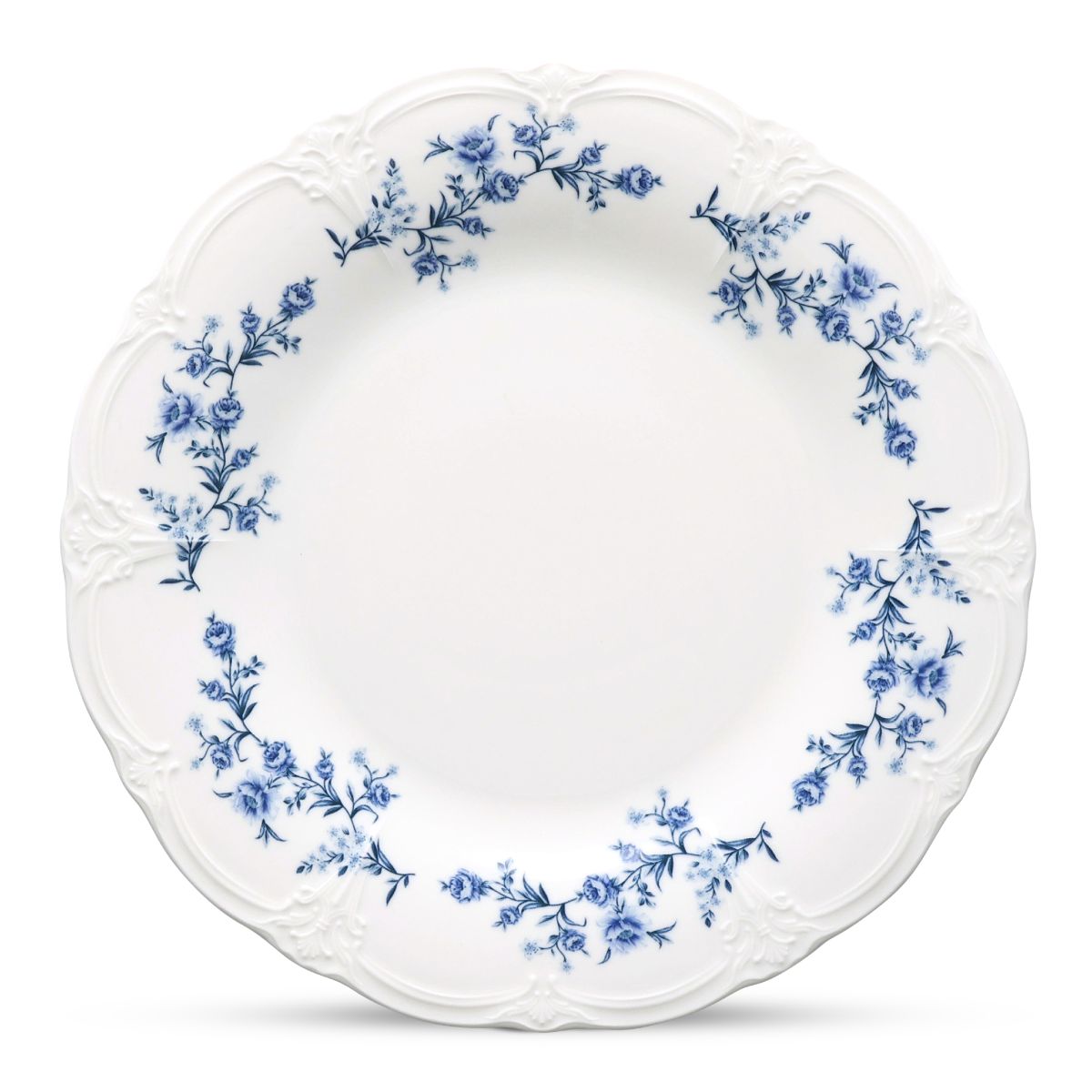 Ivoor-blauw porseleinen Bord Retro 27 cm in vooraanzicht met ronde vorm en gladde afwerking zichtbaar.