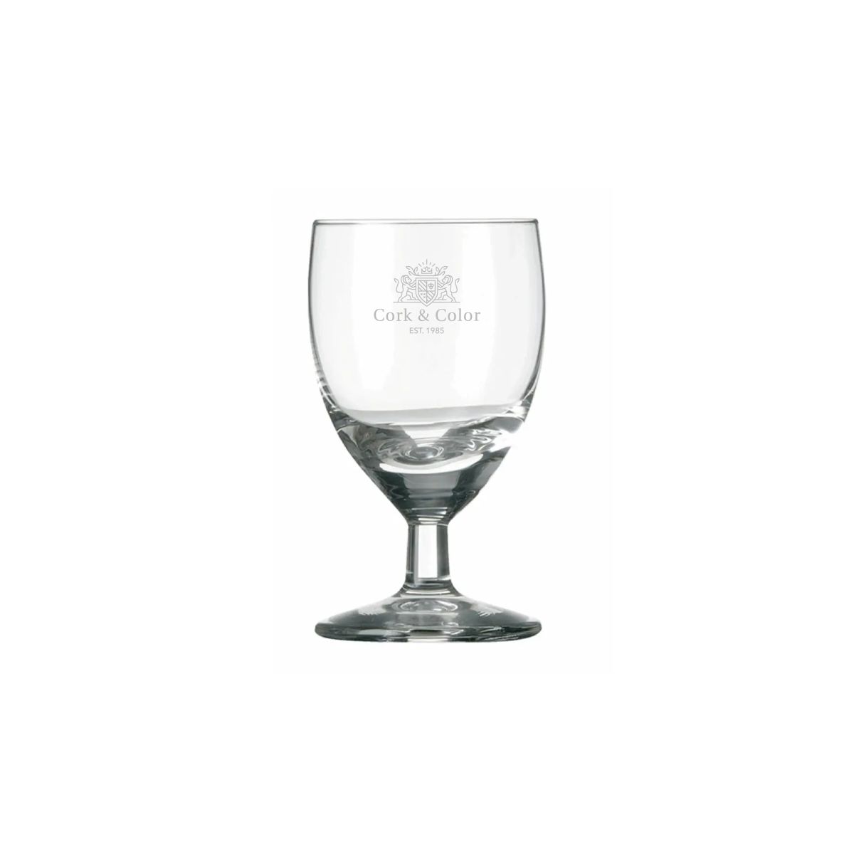 Borrelglas Gilde 3,5 cl. met gegraveerd CorkColor-logo op voorzijde, subtiel zichtbaar in glas.