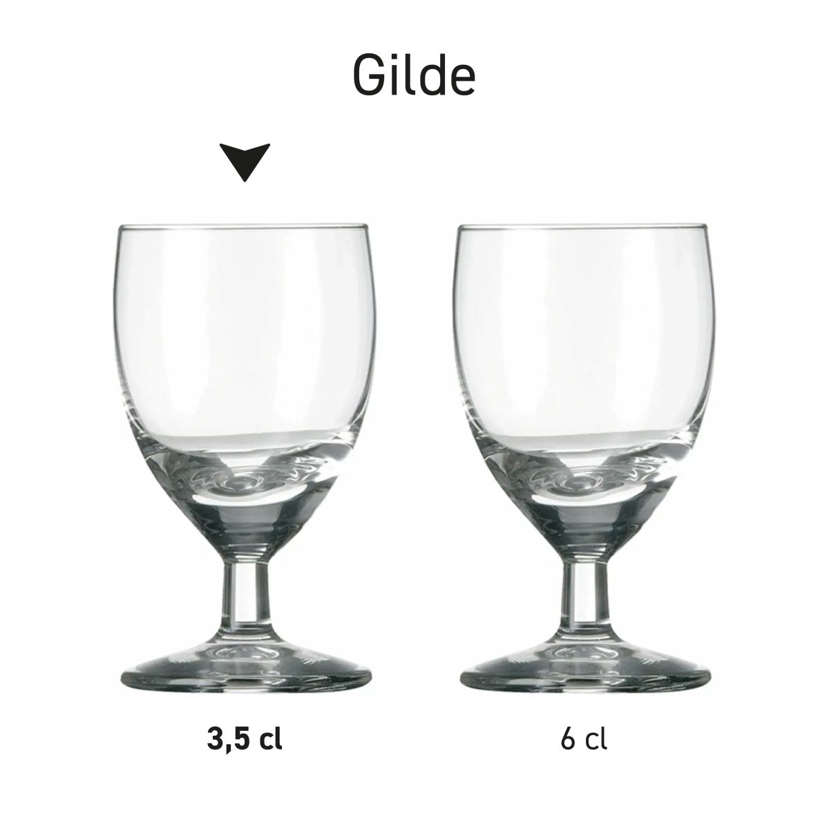 Serie borrelglazen Gilde van glas, overzicht van modellen naast elkaar.