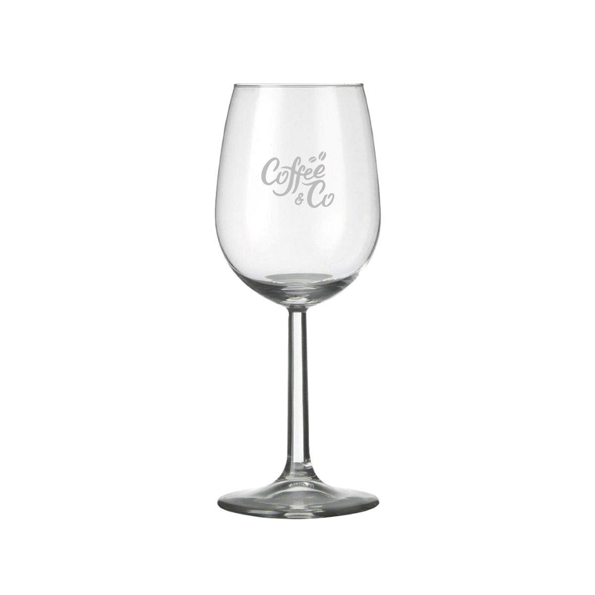 Bouquet wijnglas 23 cl. met fijn gegraveerd PrintPub-logo op de voorzijde van het glas.