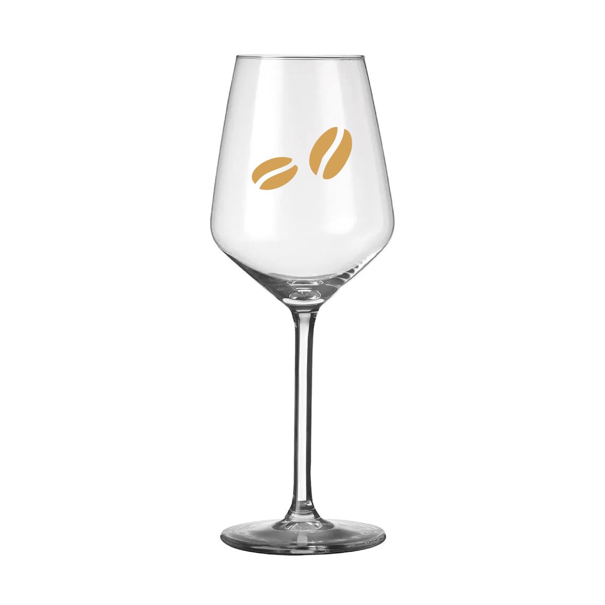 Frontaal zicht op het Carre wijnglas 38 cl. van helder glas, strak en tijdloos ontwerp., met logobedrukking