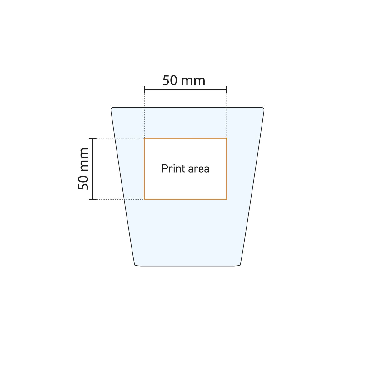 Technische werktekening van het drukgebied op het City glas 25 cl. voor logoplaatsing.