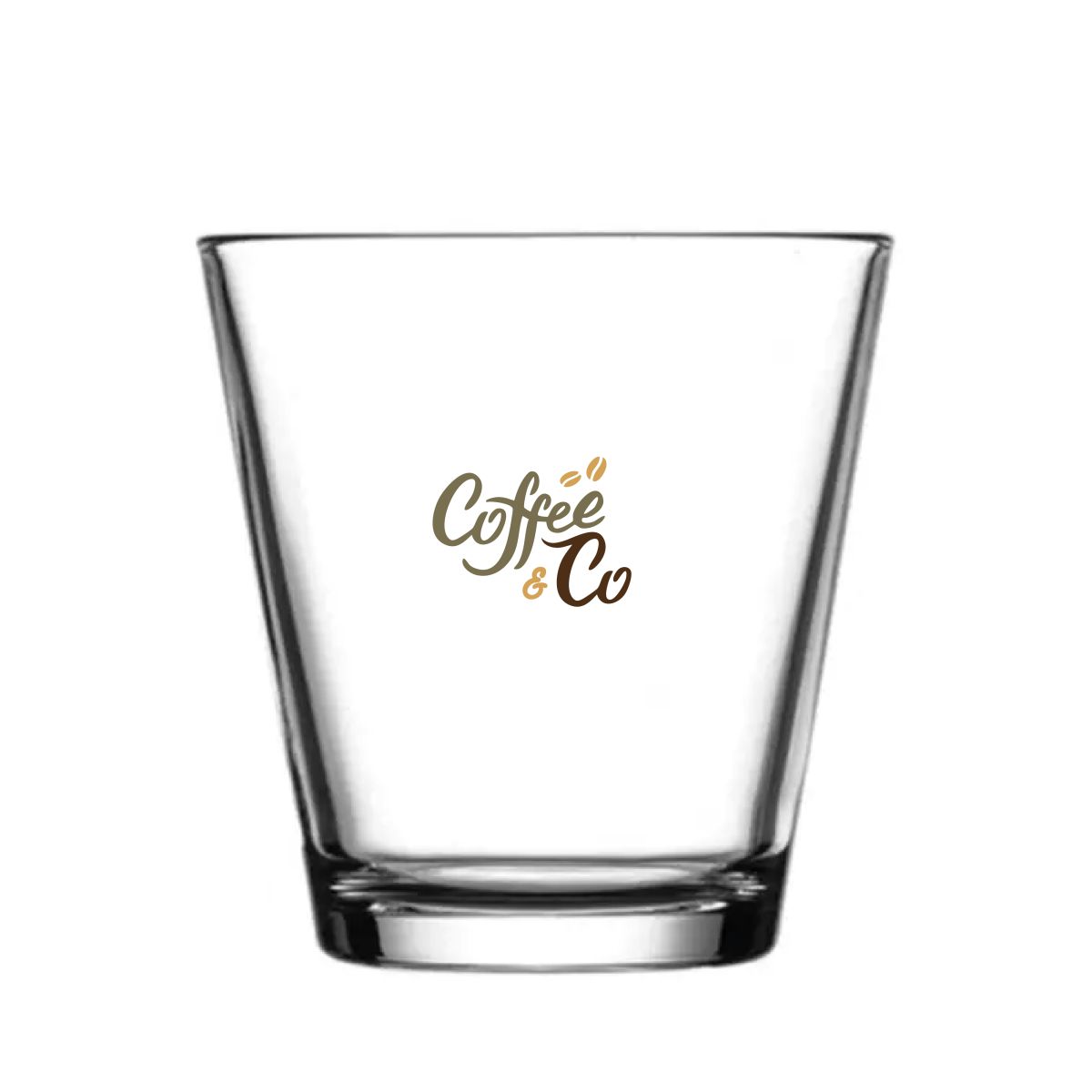City glas 25 cl. bedrukt met meerkleurig CoffeeCo-logo op de voorzijde van het glas.