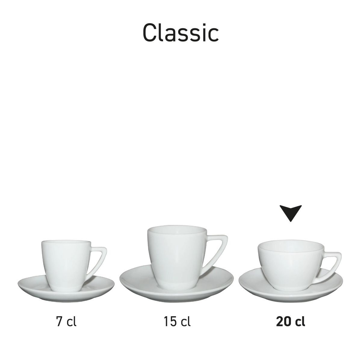 Serie Classic Cappuccino Sets wit in porselein, gepresenteerd als Classic-serie.