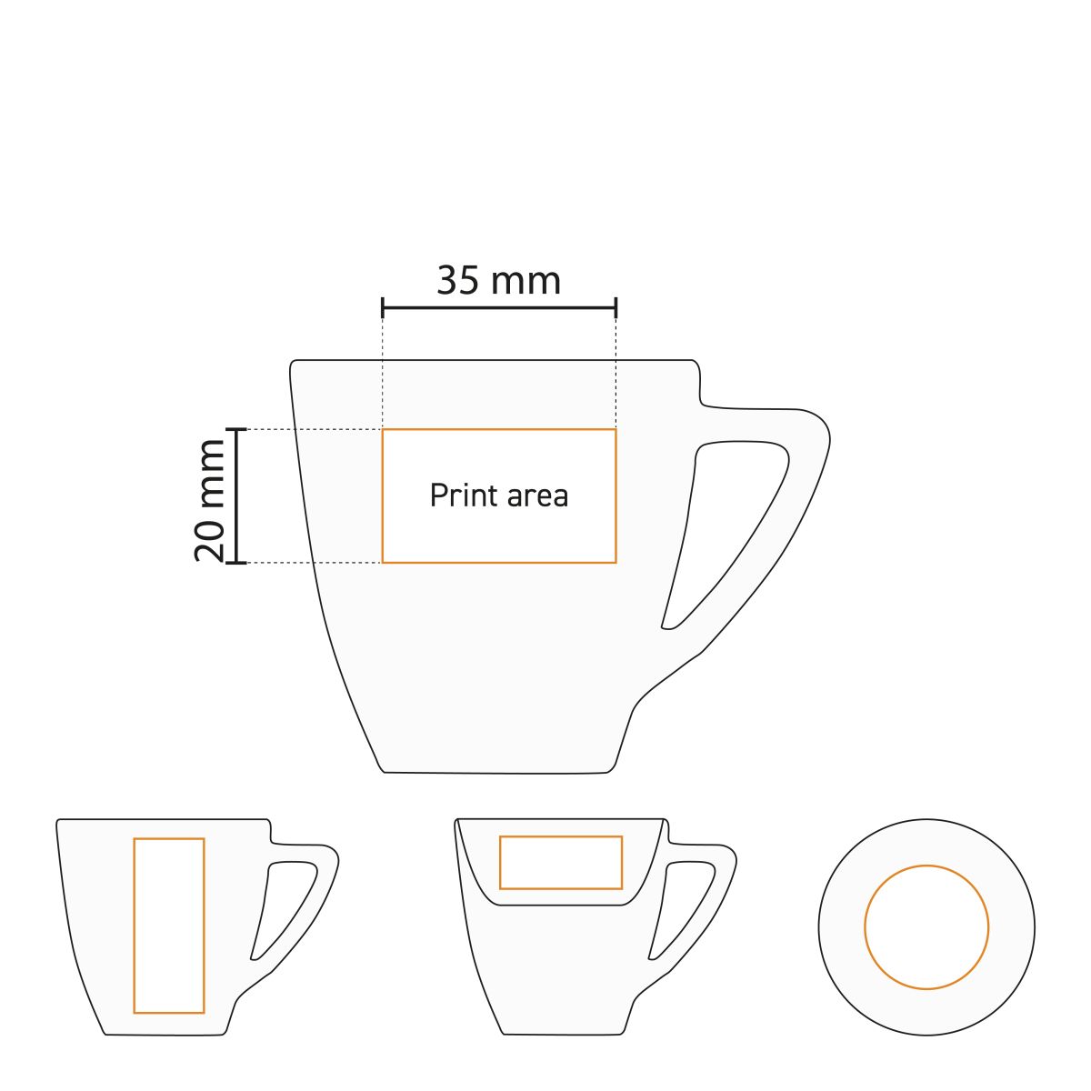 Serie Classic Espresso koppen 7 cl. in wit porselein, gepresenteerd in uniforme reeks.