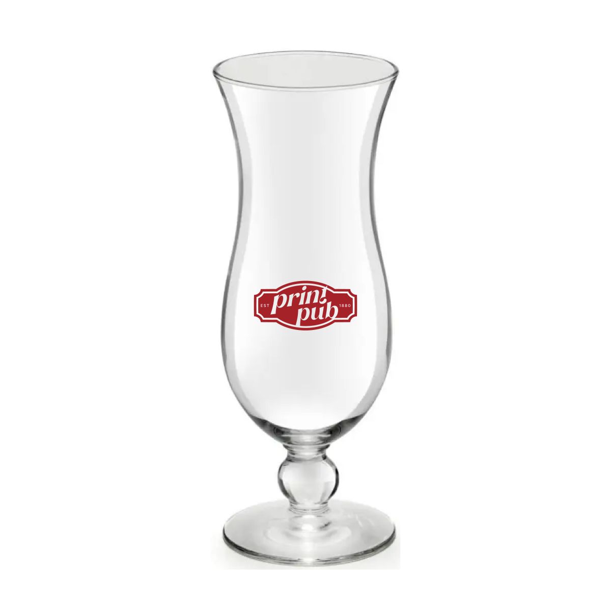 Bedrukt cocktailglas Blue Hawai 44 cl. met rood logo van PrintPub op het vooraanzicht.